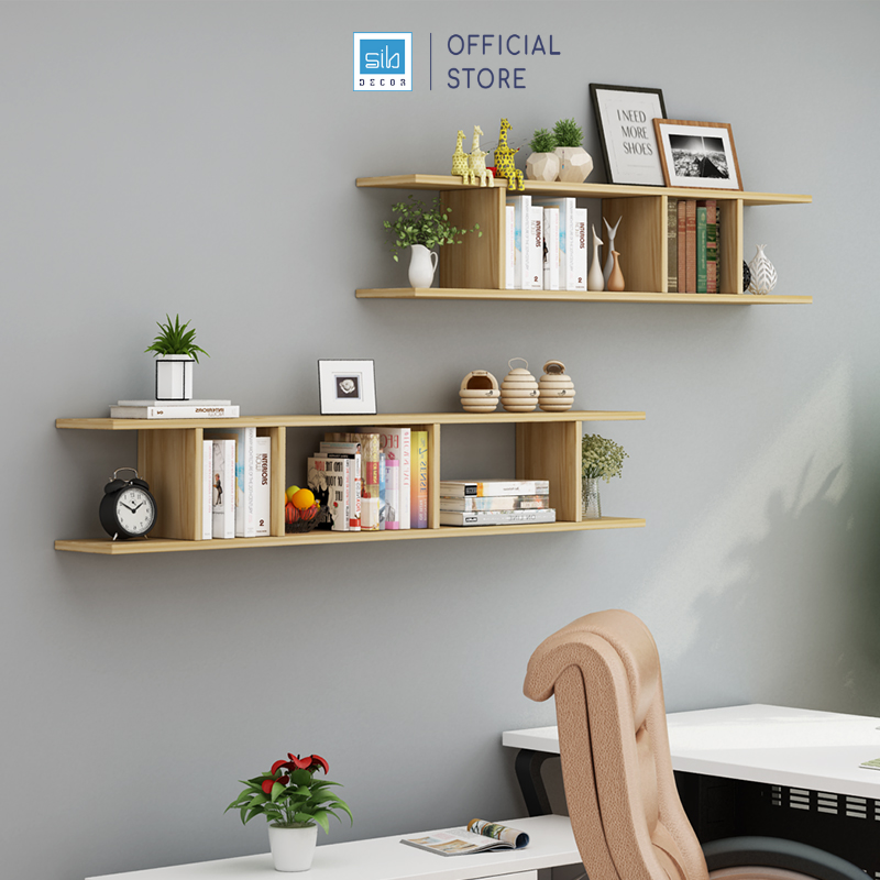 Combo Bộ 2 Kệ Gỗ Trang Trí Treo Tường Nhiều Ngăn Cách Điệu Sib Decor Kt08 - Vân Gỗ Sồi - Combo 2 Kệ