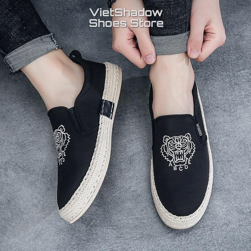 Slip on - Giày lười vải nam - Chất liệu vải polyester thêu họa tiết, bo viền cói nổi bật cá tính - Mã SP E005/E006/E007