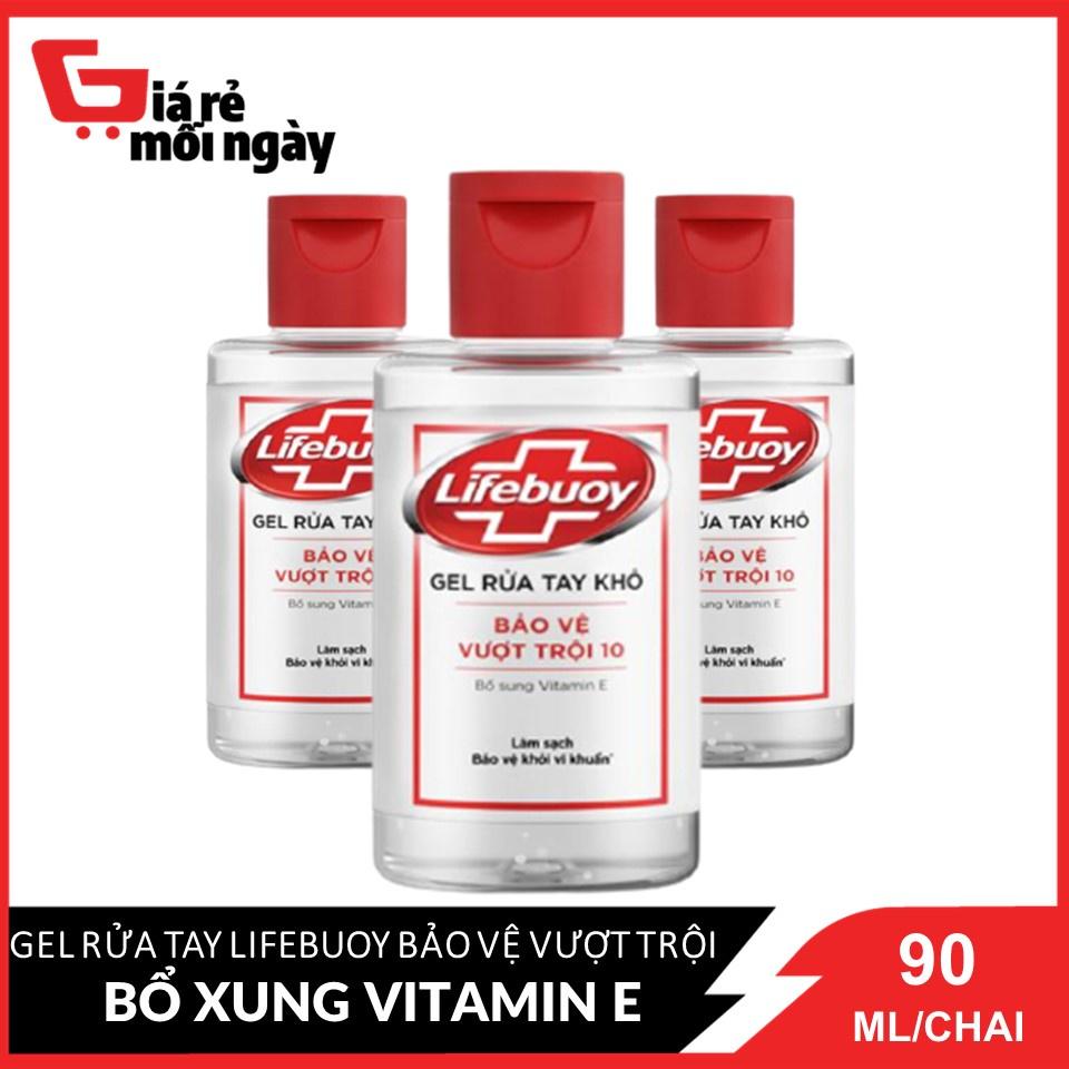 COMBO 3 Gel Rửa Tay Khô Lifebuoy Bảo vệ vượt trội 10 (Đỏ) Bổ Sung Vitamin E Chai 90ml x 3