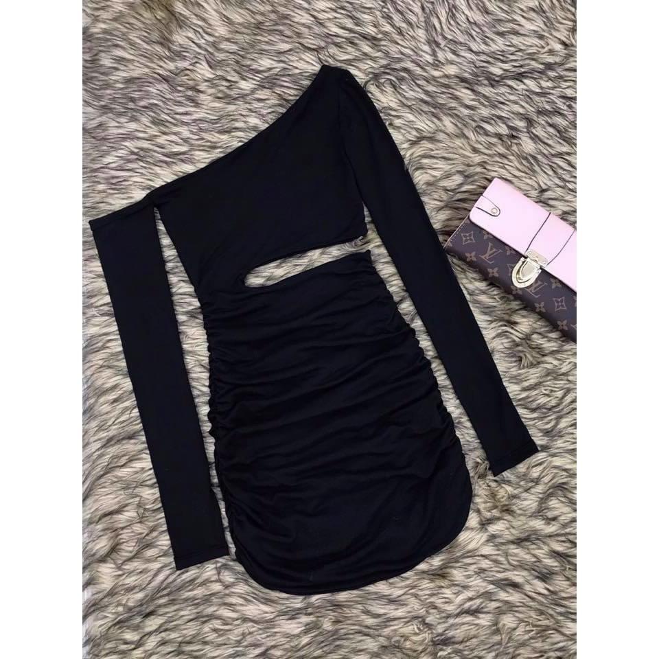 Váy đầm nữ body tay dài lệch vai khoét eo HT01 AM