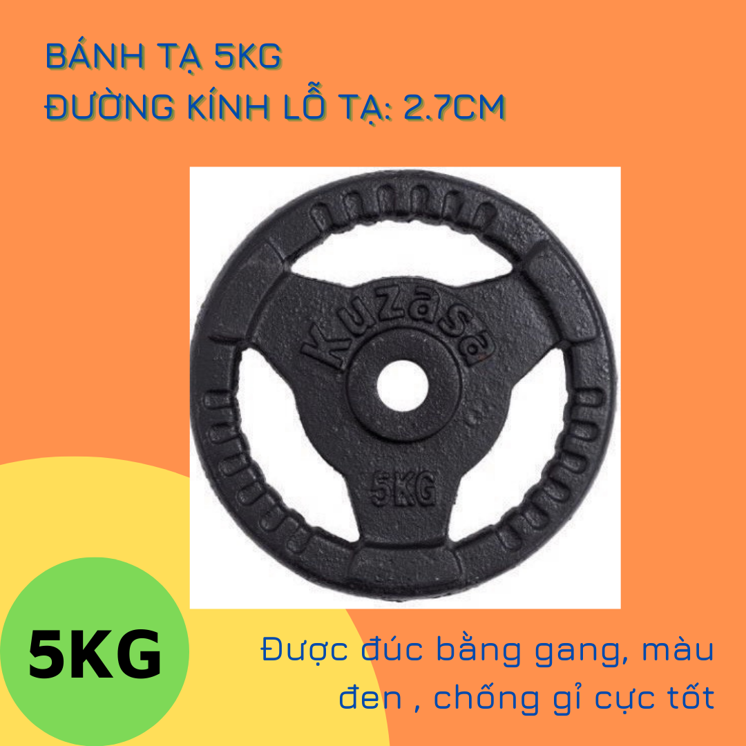 Bánh tạ gang 5kg/ Tạ miếng 5kg phi 27