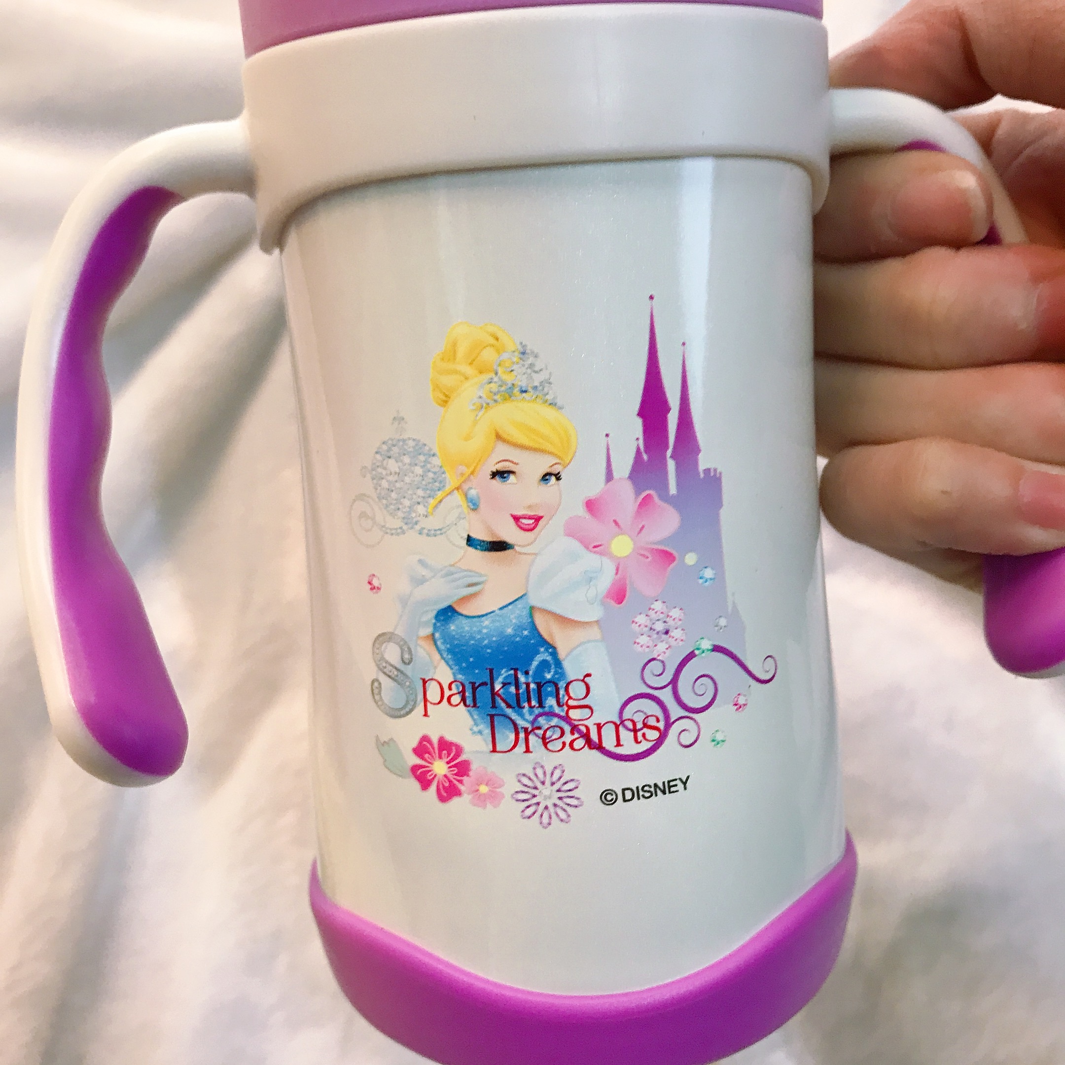 Bình nước giữ nhiệt 2 quai cầm hình công chúa Princess màu tím cho trẻ em, các bé, học sinh -  - WD-3226T