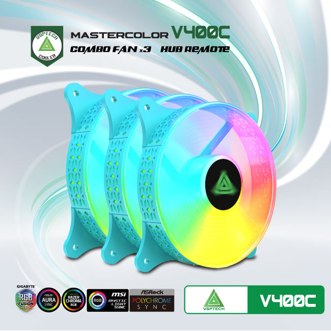Bộ 3 Fan case VSP V400C LED RGB 12cm - Hàng chính hãng Tech Vision phân phối