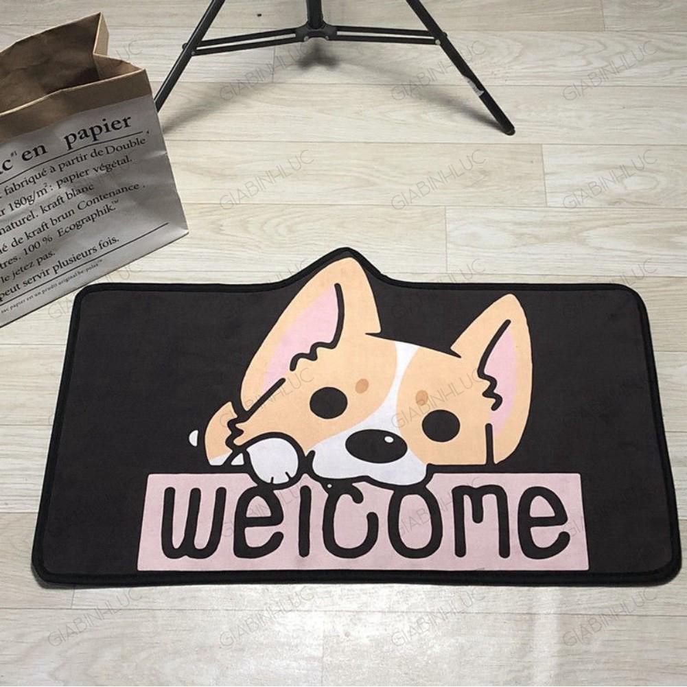 Thảm Lau Chùi Chân 3D Chống Trơn Trượt Thấm Nước Nhà Tắm Phòng Bếp Hình Chó Corgi Cute Dễ Thương