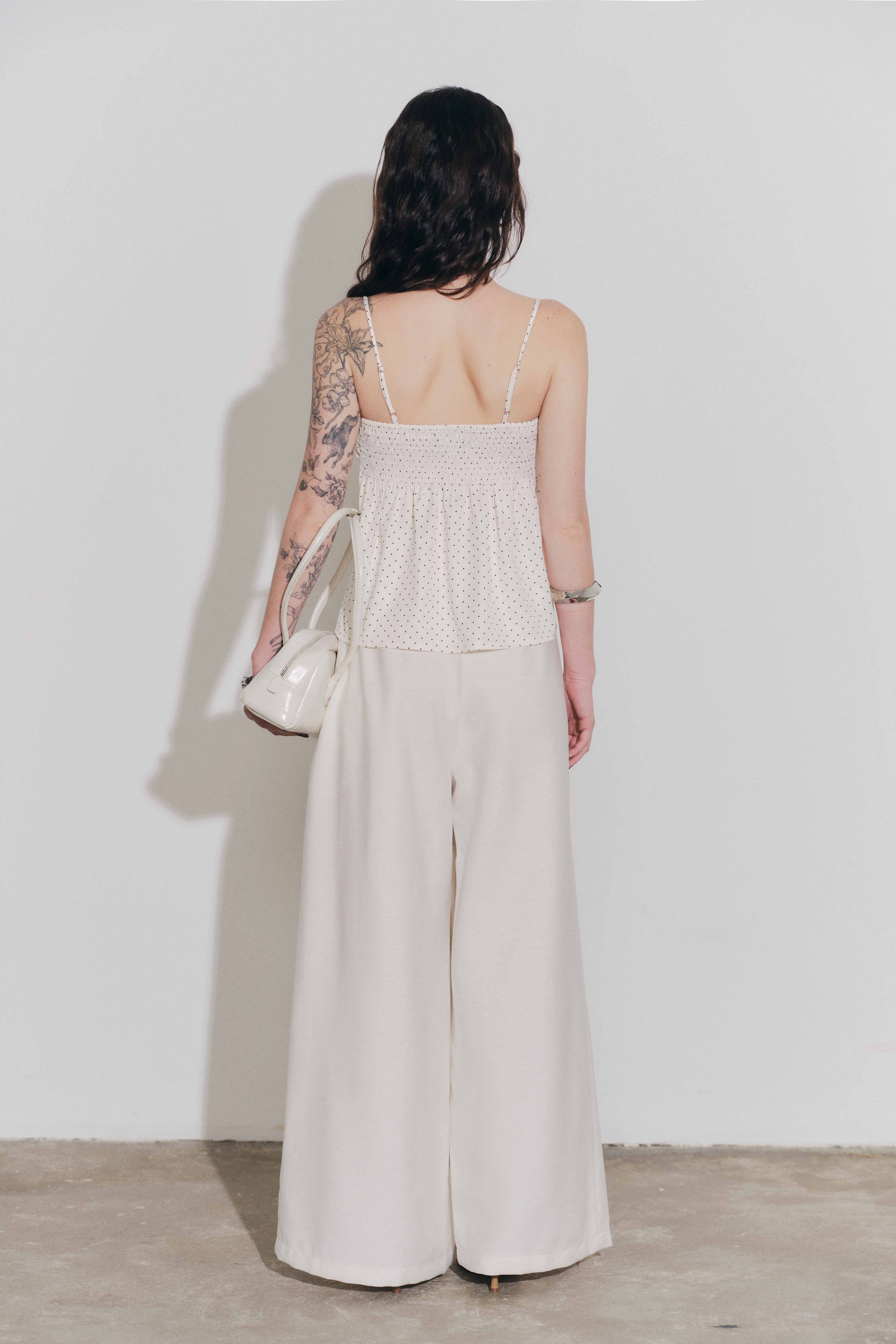 DOTTIE - Quần tây ống rộng lưng cao - Be nhạt - Q0408