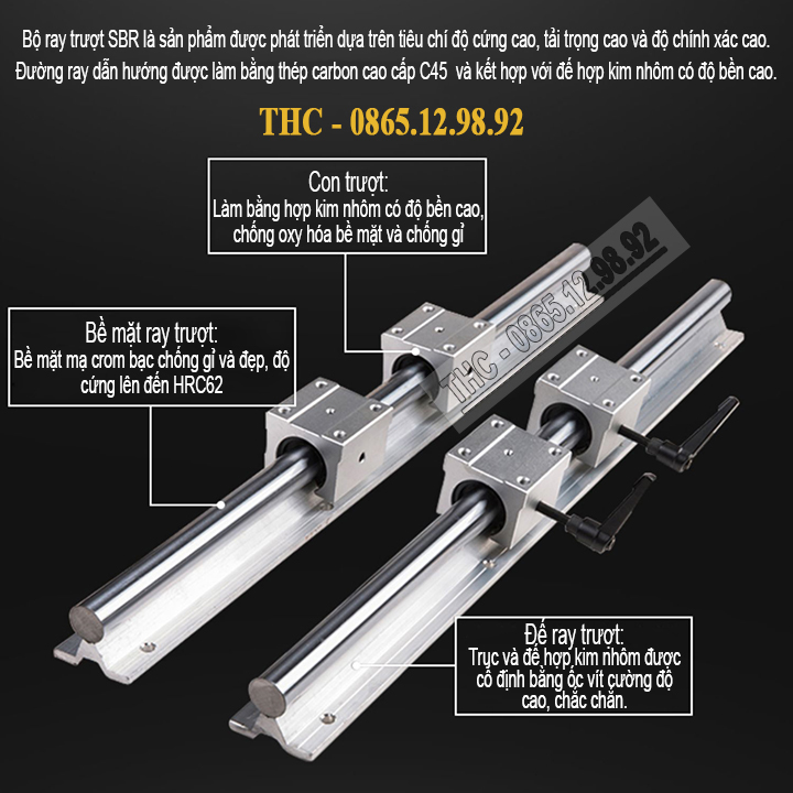 Thanh Ray Trượt Tròn Có Đế Phi 16mm Chịu Tải Cao Dẫn Hướng Chính Xác