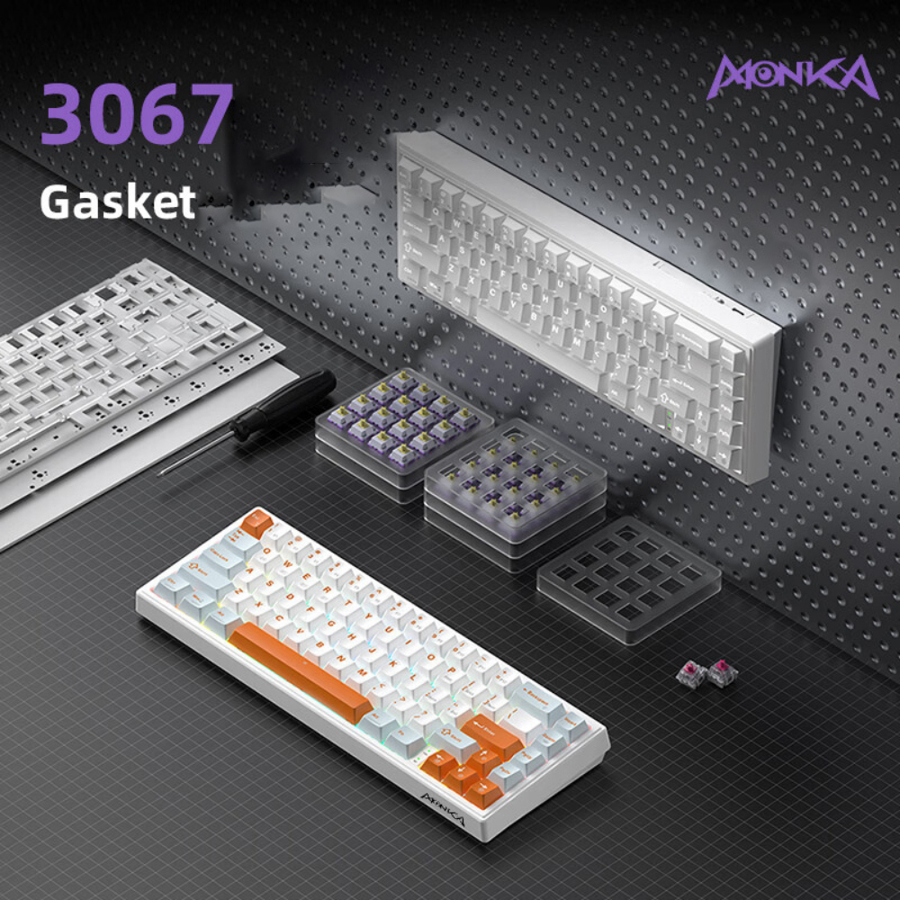 Bàn phím cơ không dây Monka 3067 pro - Hỗ trợ hotswap - LED RGB nhiều chế độ - Mạch xuôi - Hàng chính hãng