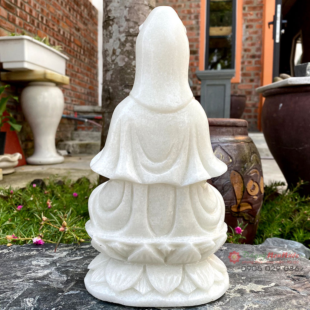 Tượng Phật quan âm đá trắng 25cm - đá Non Nước