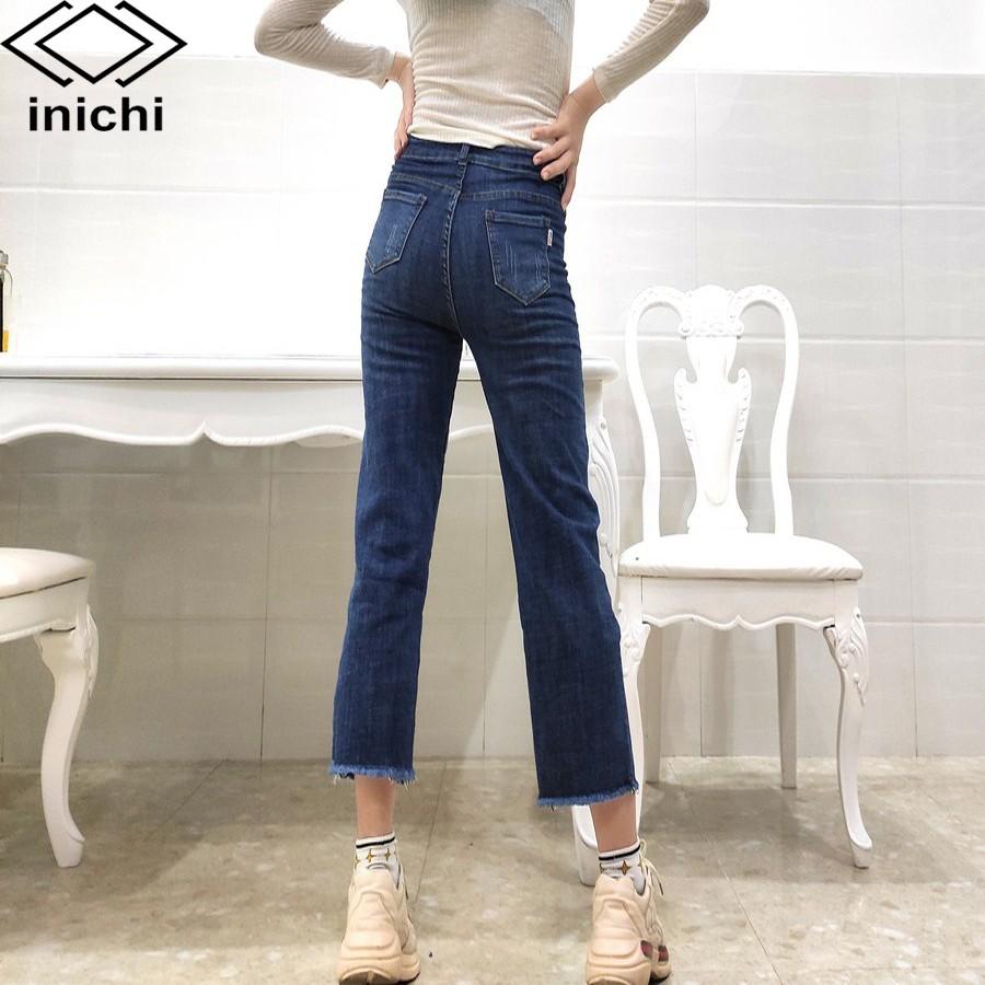 Quần jean nữ Q683 baggy chất bò cạp cao xước ít INICHI Official