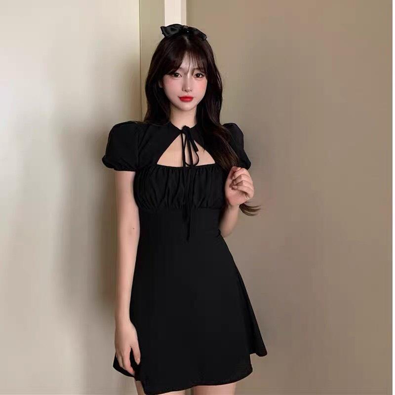 Đầm Nữ Cộc Tay Buộc Nơ Nhúm Ngực