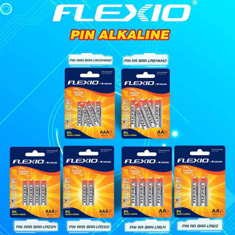 Vỉ 4 Pin Alkaline AA Thiên Long Flexio - Tặng thêm 02 Pin