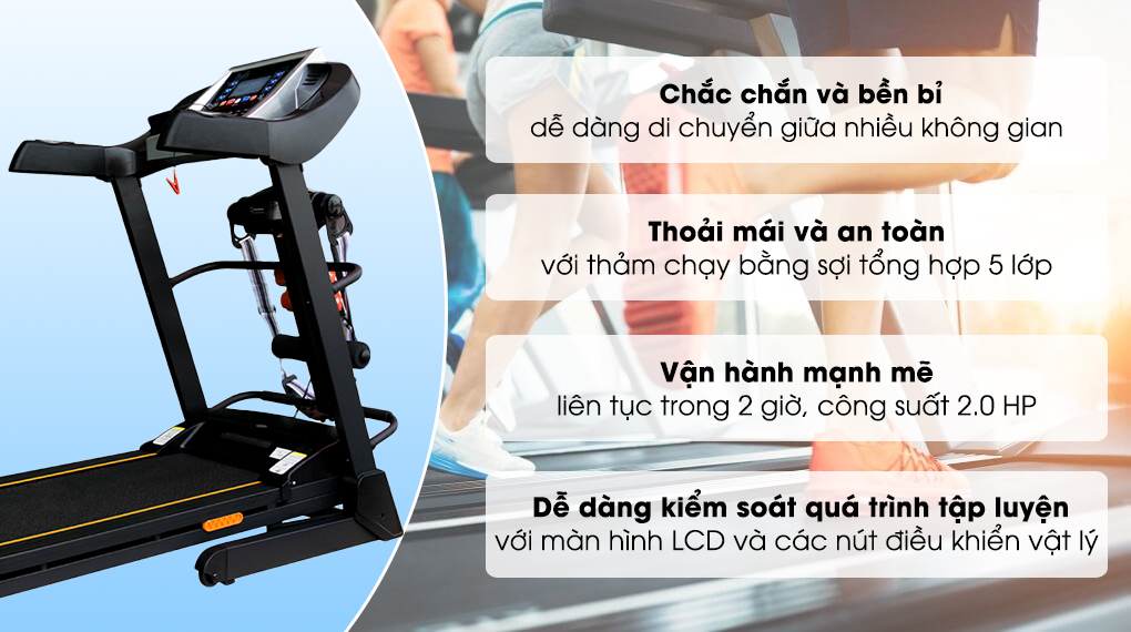 Máy chạy bộ Airbike Sport thảm rộng 420mm - Hàng chính hãng