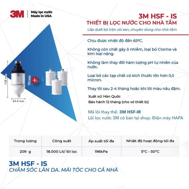 Bộ Lọc Nước Vòi Sen Tắm Nóng Lạnh 3M SFKC01-CN1 | 3M HSF-IS Tự Lắp Đặt Dễ Dàng, Thay Lõi Đơn Giản - Hàng Chính Hãng