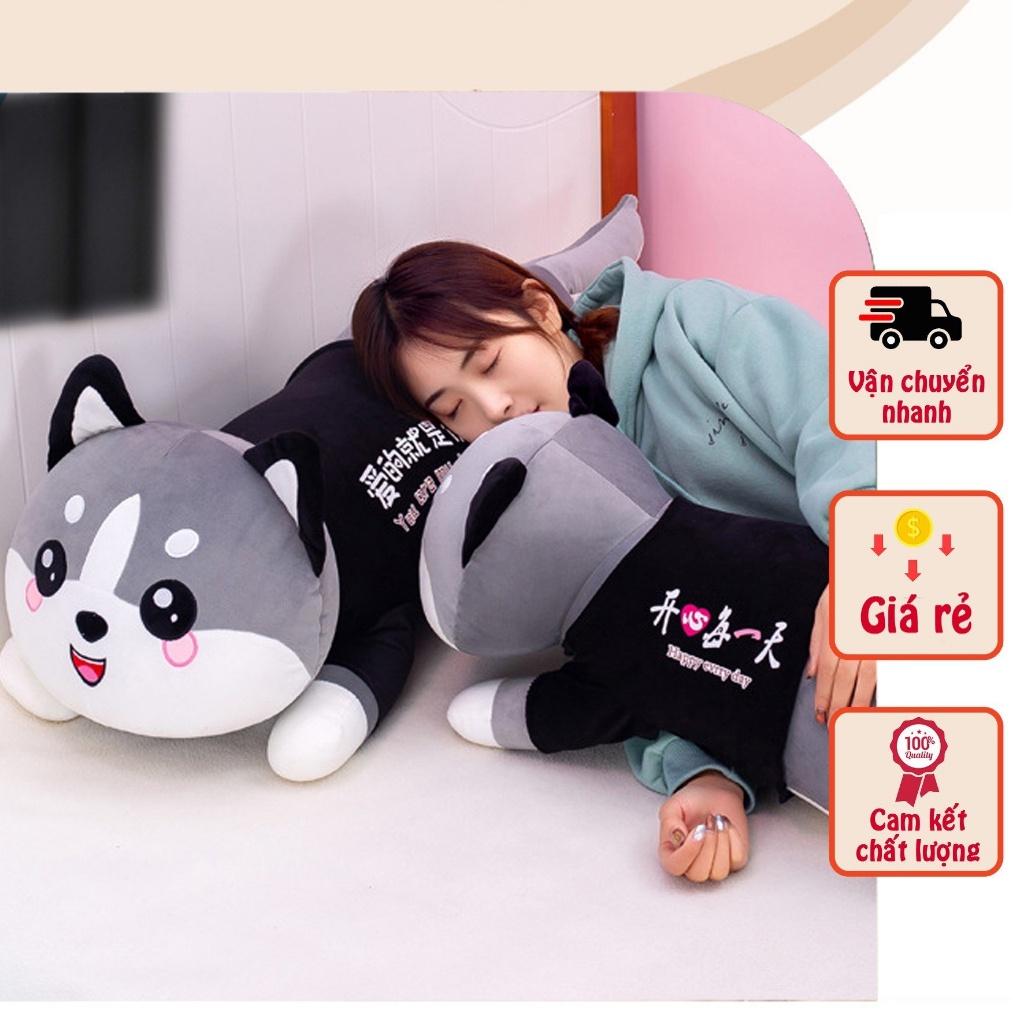 Gấu Bông Mèo Husky, Mèo Ngáo Size 1M5 Gấu Bông Mèo Mặc Áo Siêu To Khổng Lồ - Gối Ôm Mèo Alaska Vải Nhung