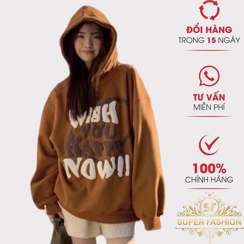 Hình ảnh Áo Hoodies Nữ FASHION Chất Nỉ Dày Mịn Wish Now Có Nón Lớp 2 Lớp Form Rộng Che Nắng Tốt