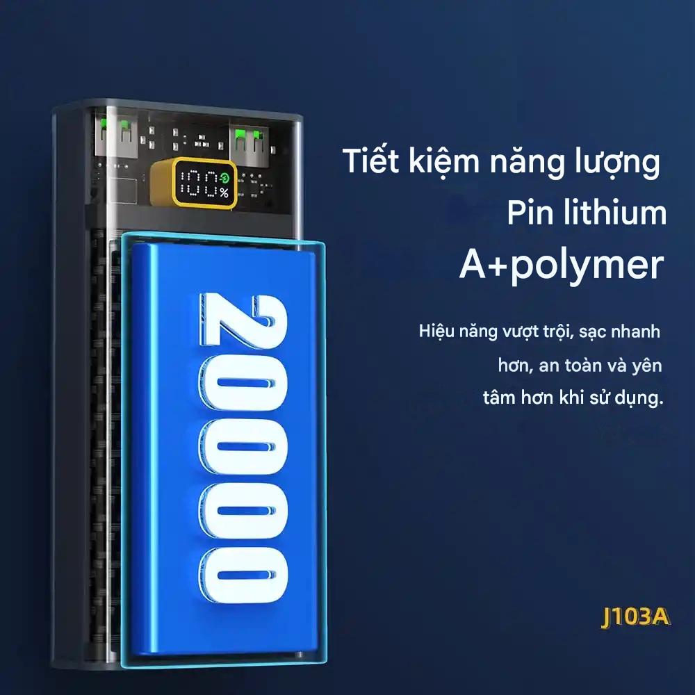 Pin sạc dự phòng Hoco J103A Discovery edition 22.5W 20000mAh với 2 cổng USB, 1 cổng Type C sạc nhanh cho nhiều thiết bị, thiết kế trong suốt, màn Led hiển thị pin - Hàng chính hãng