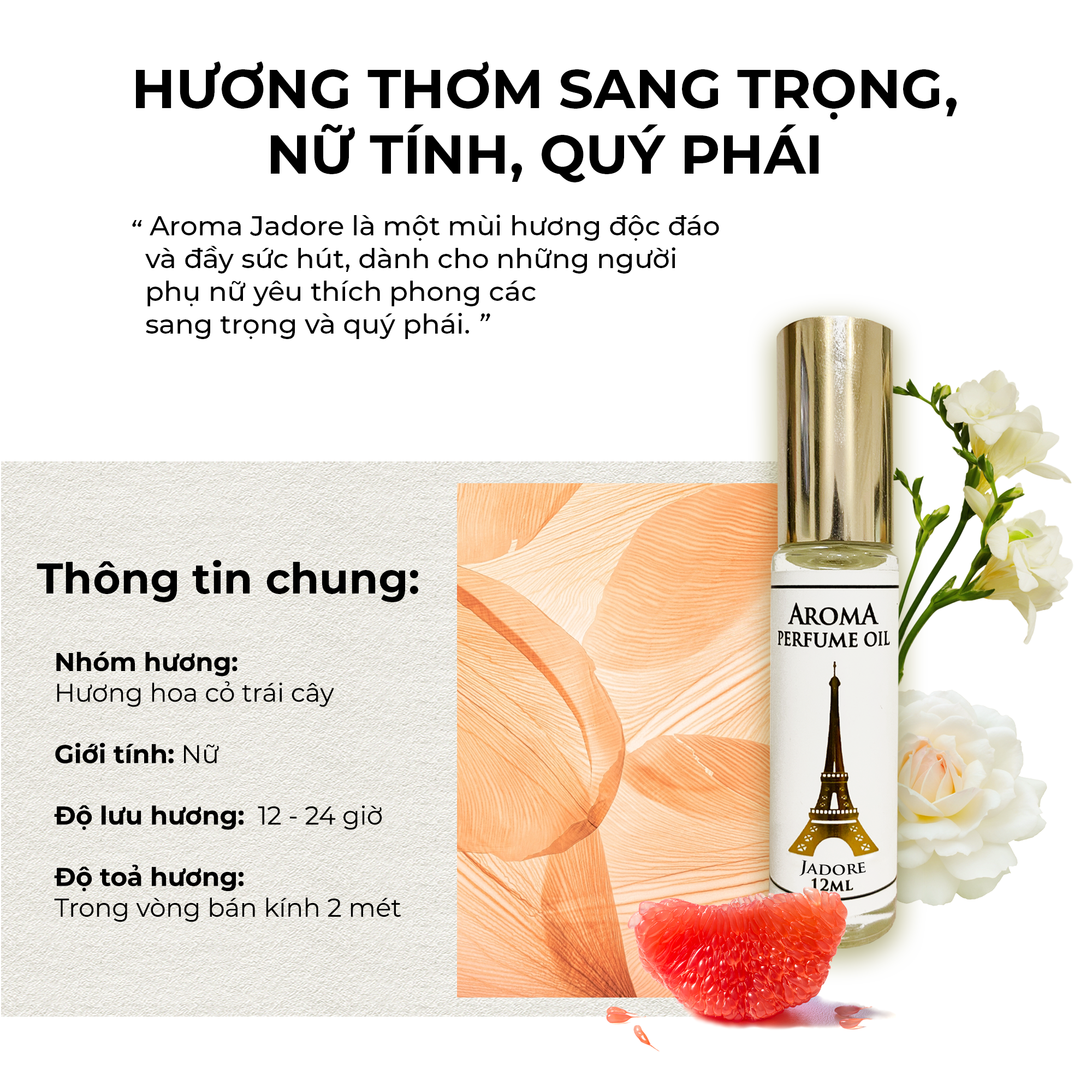 Aroma Jadore – Tinh Dầu Nước Hoa Pháp Dạng Lăn 12ml