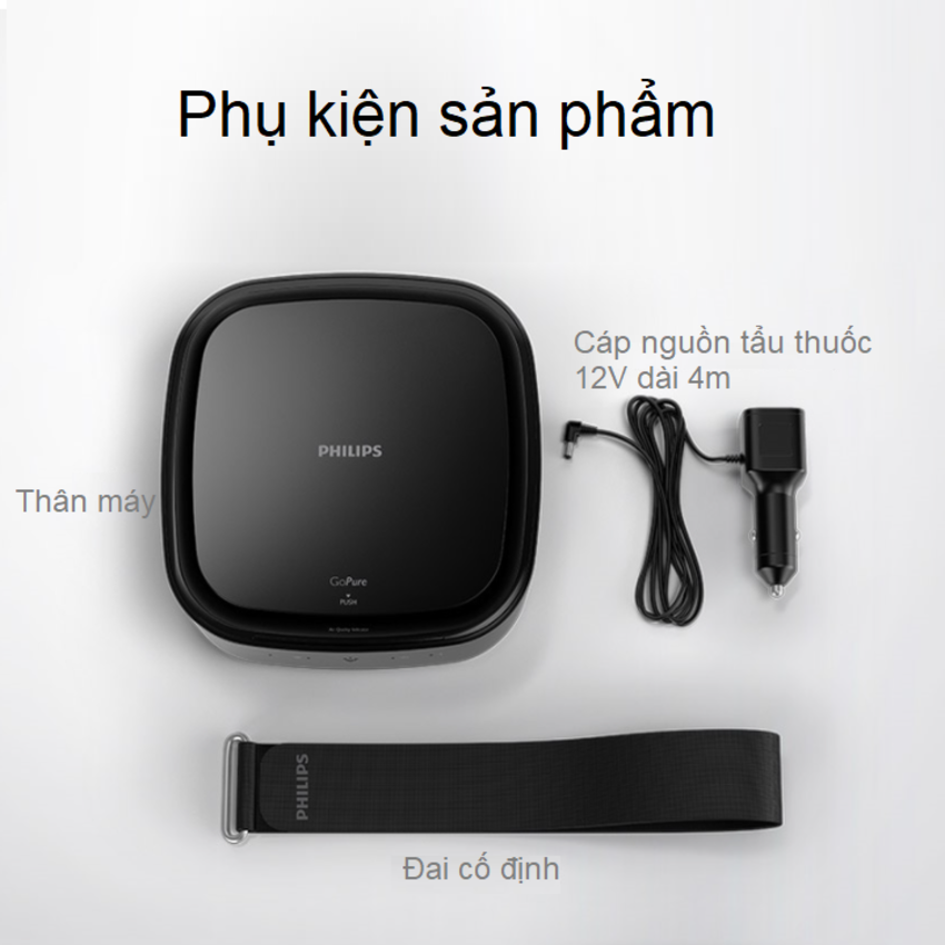 Máy lọc không khí, khử mùi trong xe ô tô cao cấp Philips GP7101 cảm biến chất lượng không khí 3 màu AQI, công suất 3.5W, điều khiển từ xa qua App điện thoại  - Hàng nhập khẩu