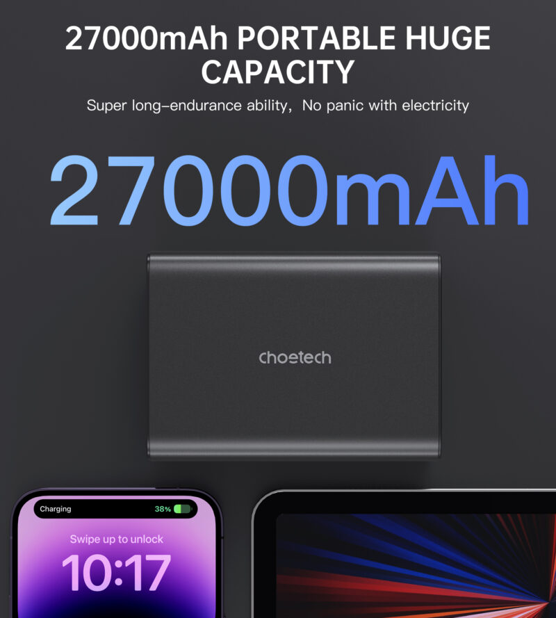 Pin dự phòng Choetech B635 công suất cao 222.5W  dung lượng 27000mAh sạc nhanh màn hình LED hiển thị (hàng chính hãng)