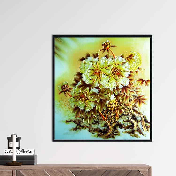 Tranh Canvas treo tường hoa hồng vàng nở rộ khoe sắc - BH016