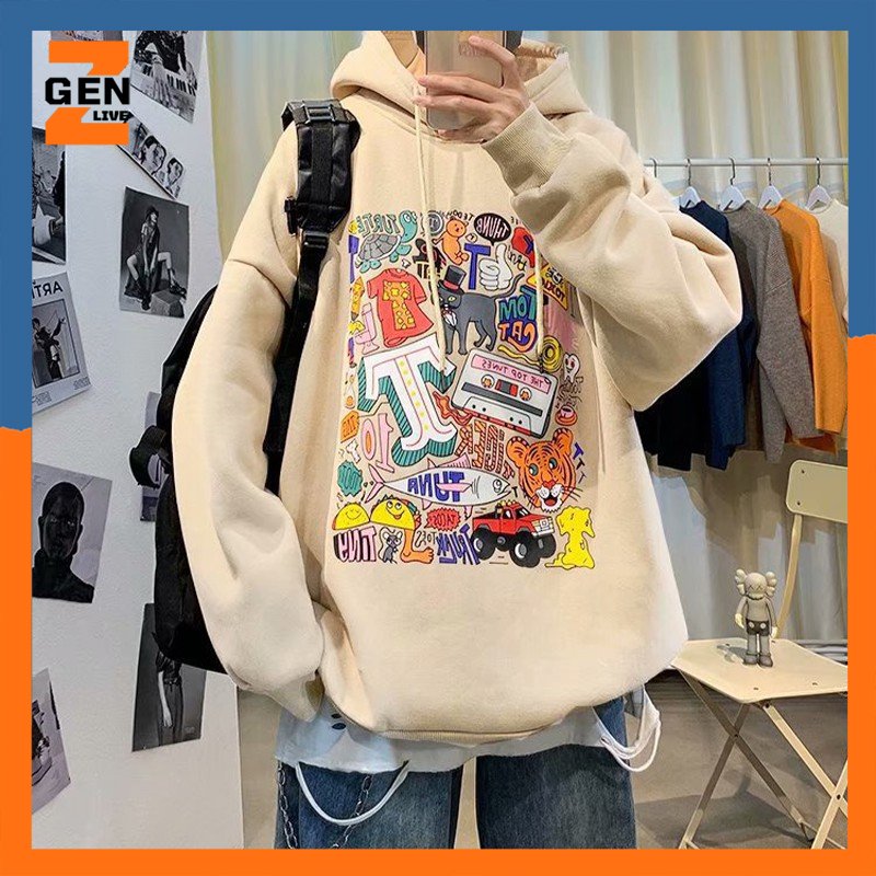ÁO HOODIE THỜI TRANG NAM NỮ UNISEX FORM RỘNG HOẠT HÌNH CHẤT NỈ BÔNG PHONG CÁCH - LZGV034