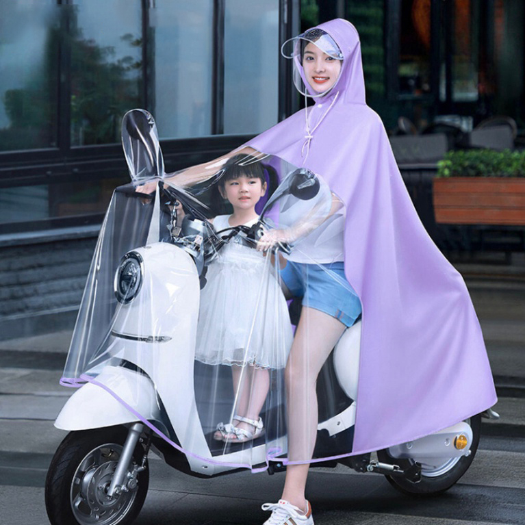 Áo Mưa Nửa Trước Trong Suốt Cho Mẹ Và Bé, Che Phủ Toàn Thân, Kèm Kính Chắn Mưa Loại 1 Đầu - Giao Màu Ngẫu Nhiên