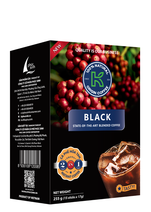 Cà Phê Hòa Tan K-Coffee Black 2in1 (255g / Hộp)