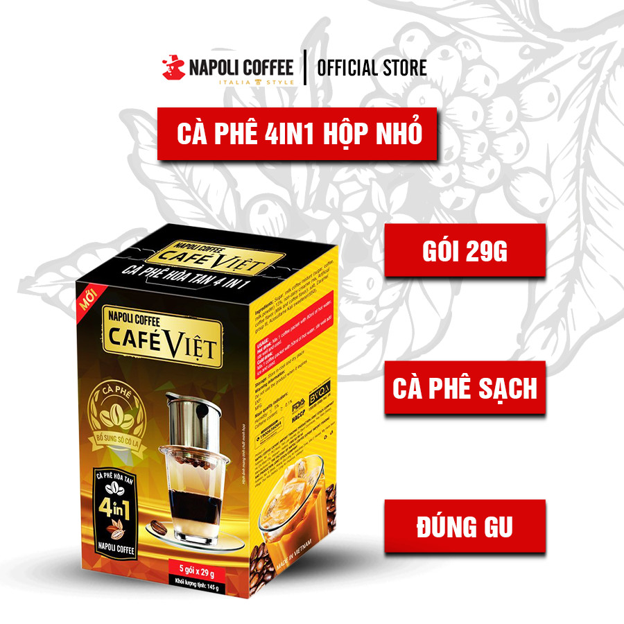 Cà Phê Hoà Tan Sữa Đá 4IN1 Napoli Coffee 29g/gói - Cà Phê SẠCH, Dậy Mùi Cà Phê Arabica/Robusta Bổ Sung Socola Béo Ngậy