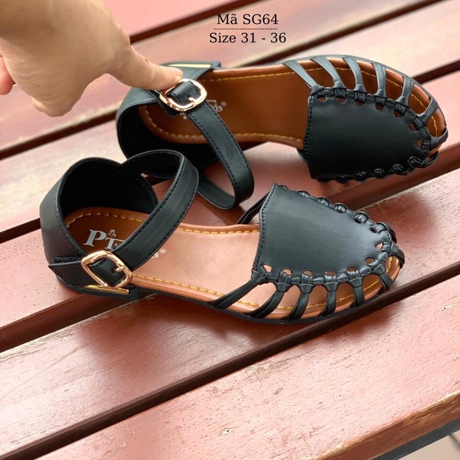 Giày sandal cho bé gái BIBIKIDS rọ bít mũi màu đen kiểu dáng búp bê duyên dáng phong cách Hàn Quốc 6 - 12 tuổi SG64