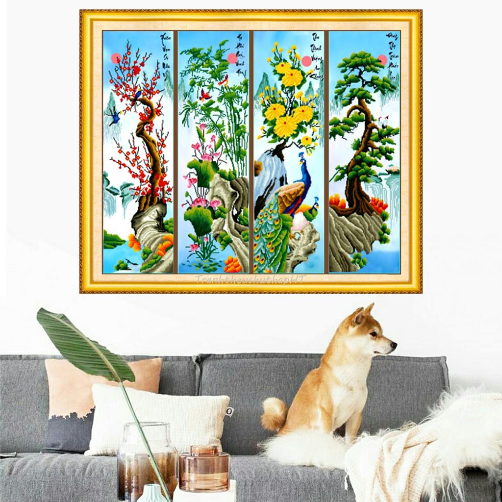 Tranh thêu chữ thập tứ quý 4 mùa LV3262 - tự thêu