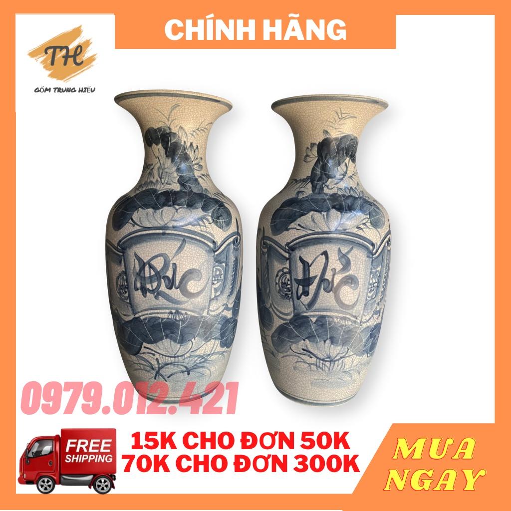 Đôi lộc bình men rạn PHÚC ĐỨC Bát Tràng cao 45cm