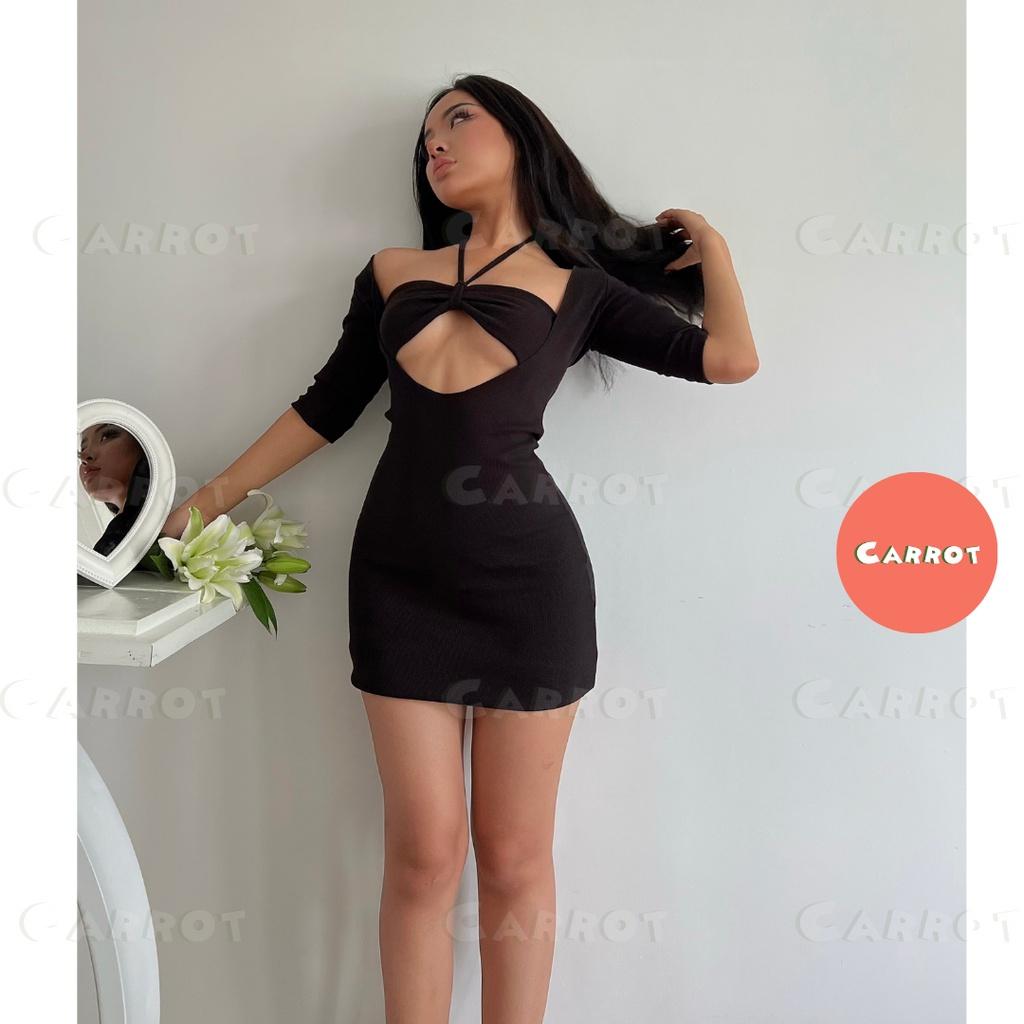 Đầm body sexy hở ngực thiết kế chất thun đi tiệc sang trọng váy nữ dáng ngắn ôm body carrotxinhdep