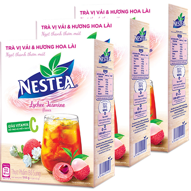 Combo 3 hộp trà Nestea vị vải hương hoa lài (Hộp 12 gói x 12g) - [Tặng 1 bình detox nhựa nguyên sinh]