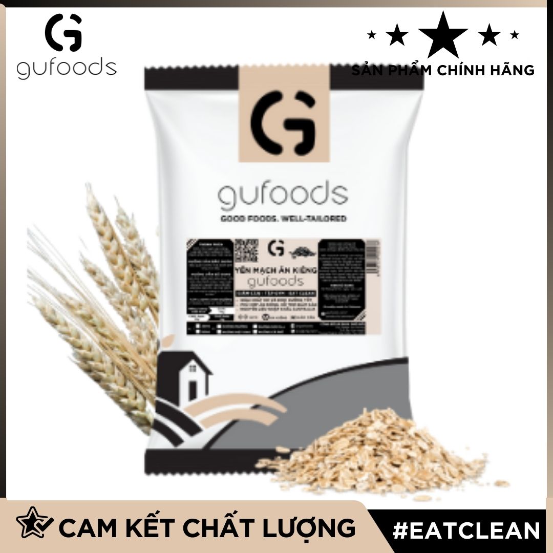 Yến mạch tươi cán mỏng (cán dẹt) GUfoods - Ăn kiêng, Giàu chất xơ, Hỗ trợ giảm cân, Tập gym, Eat clean