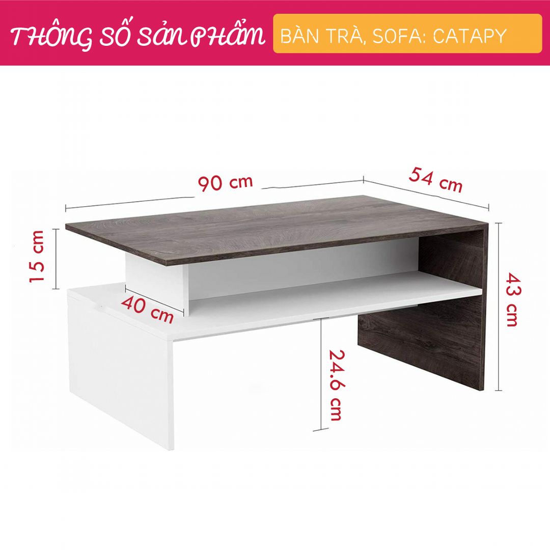 Bàn trà gỗ hiện đại SMLIFE Catapy | Gỗ MDF dày 17mm chống ẩm | D90xR54xC43cm