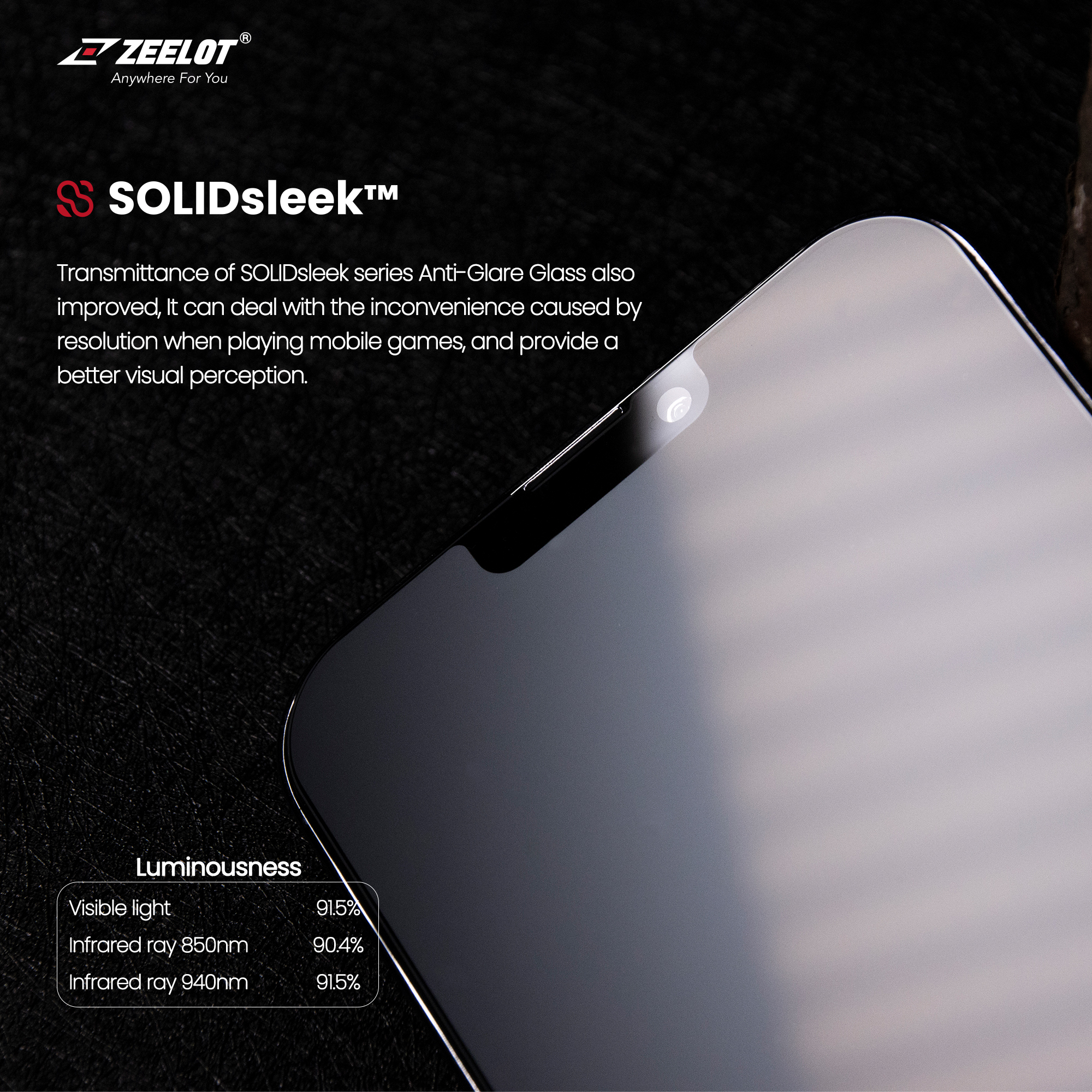 Miếng Dán Cường Lực ZEELOT SOLIDSLEEK Chống Vân Tay dành cho iPhone 14 Pro Max- 14 Pro- 14 Plus- iphone 14_ Hàng Chính Hãng