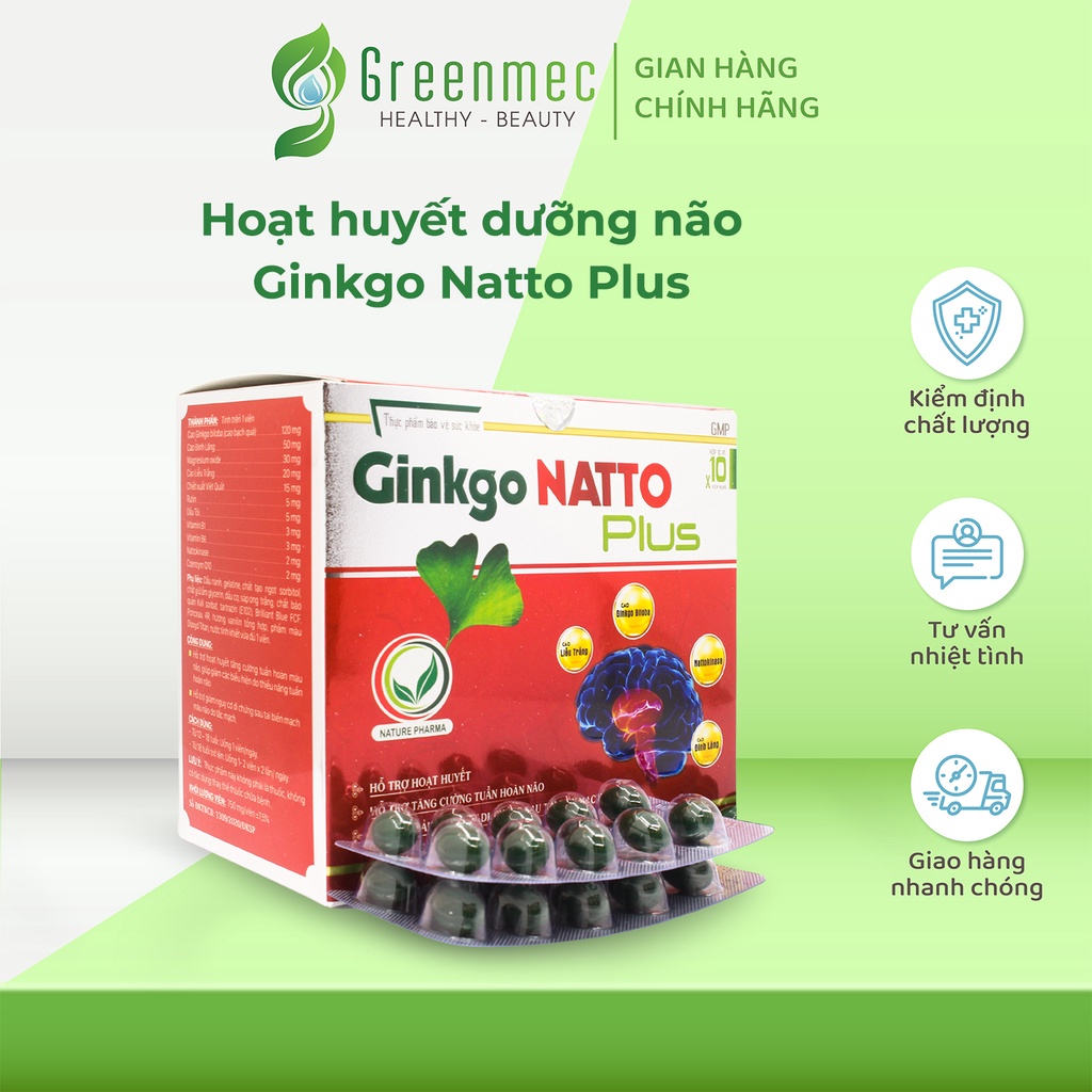 Hoạt Huyết Dưỡng Não Ginkgo Natto Plus Hỗ Trợ Tăng Cường Tuần Hoàn Máu Não, Bổ Não - Greenmec