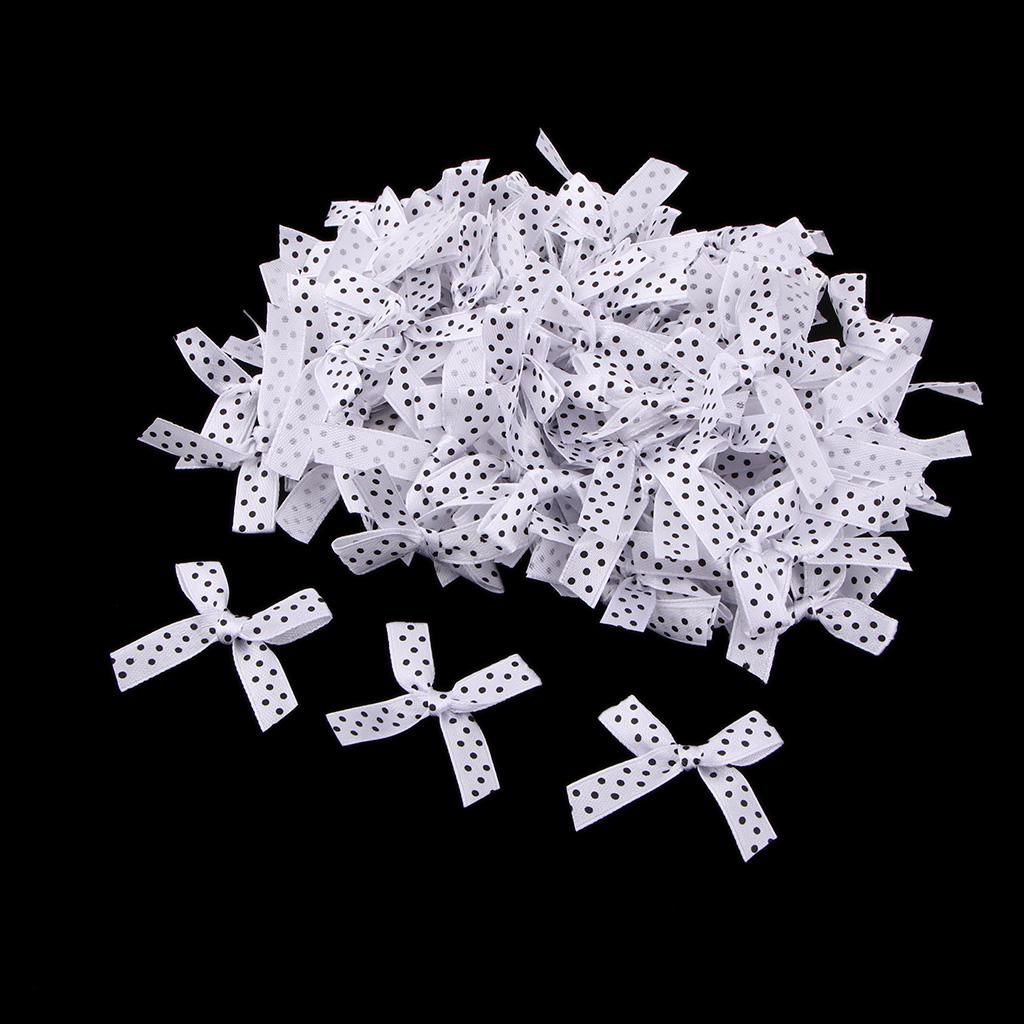 100 Pieces Cute Satin BOW Ribbon Applique Embellishments White