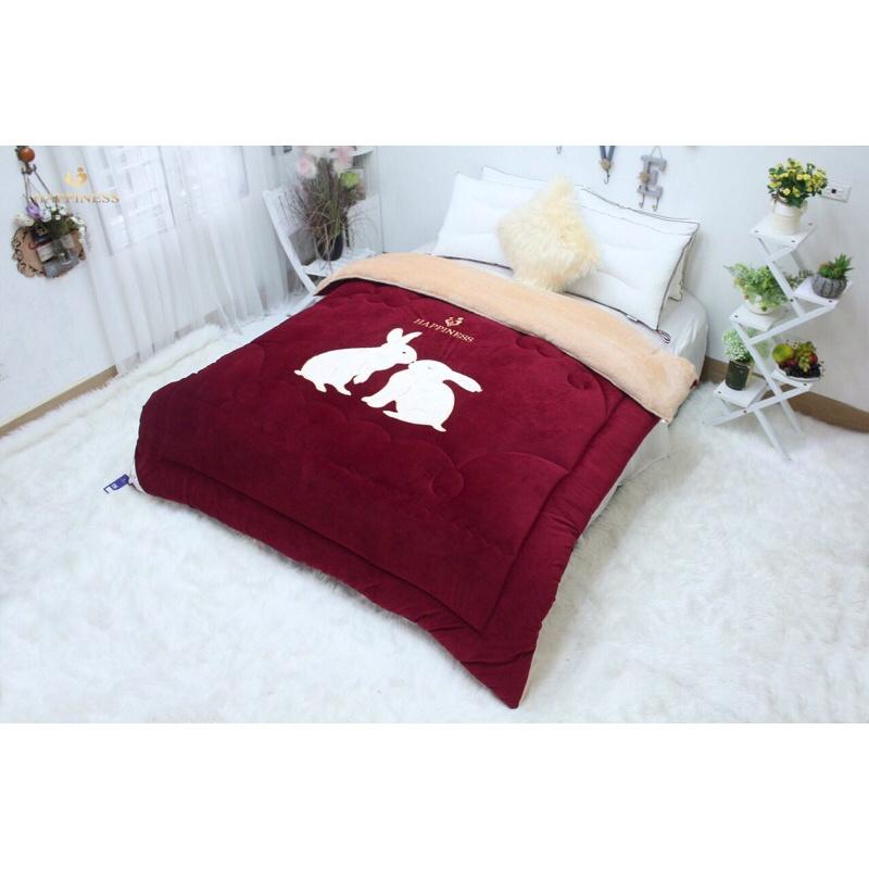 Chăn lông thỏ thêu happiness 2mx2m3