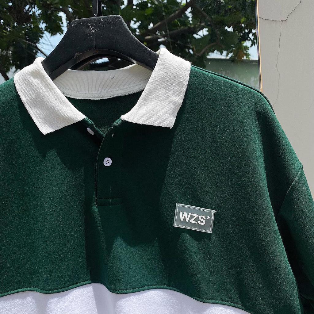 Áo thun POLO nam WNS TEM SU có cổ màu đen và trắng form rộng - vải da cá - SHOP MAYLAN