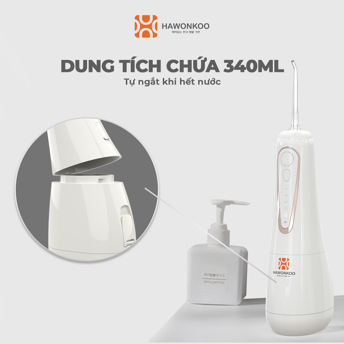 Máy tăm nước HAWONKOO WFH-001 2000mAh Trọng lượng 246gr Hàng Chính Hãng Bảo Hành 12 Tháng - Thương Hiệu Hàn Quốc
