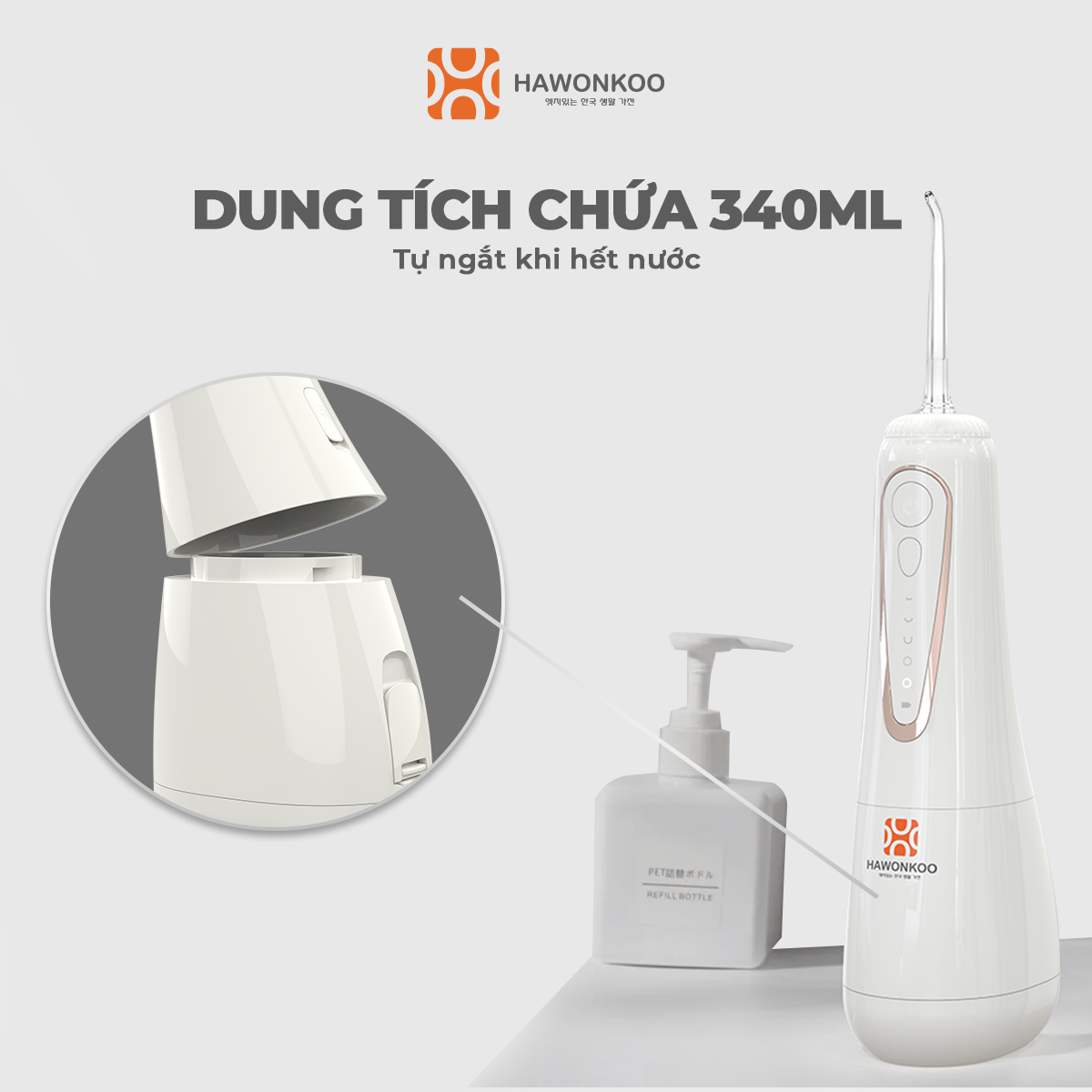 Máy tăm nước HAWONKOO WFH-001 2000mAh Trọng lượng 246gr Hàng Chính Hãng Bảo Hành 12 Tháng - Thương Hiệu Hàn Quốc