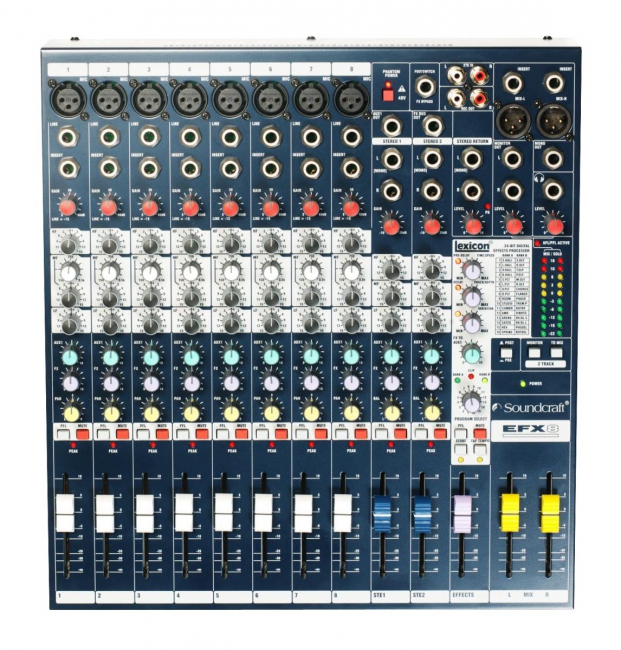 Bàn Mixer Soundcraft EFX8 – Mixer số chuyên sử dụng cho âm thanh chuyên nghiệp, sân khấu, hội trường, sự kiện, phòng hát cao cấp – 10 kênh (8 mono, 2 stereo) - 32 chế độ effect - Hàng nhập khẩu loại I