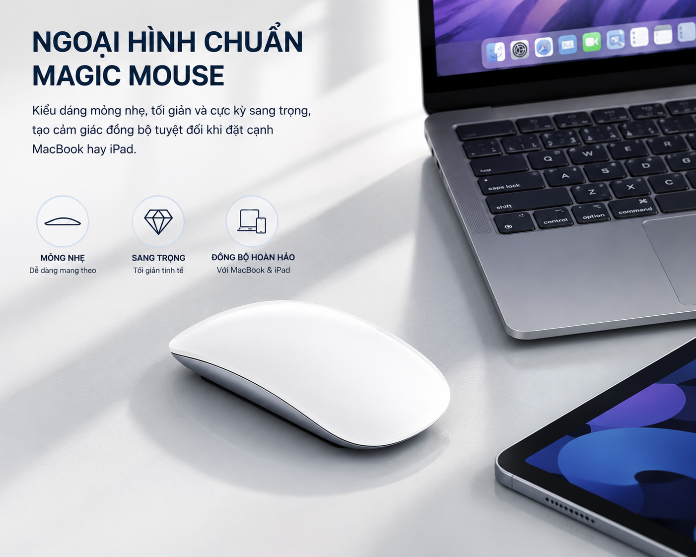 Chuột Không Dây WiWU WIMICE WM103 AirTouch Magic Mouse – Silent Click Êm Ái Tương Thích MacBook iPad Windows Android - Bluetooth 5.1 | Sạc Type-C | Silent Click | 3 Mức DPI - Hàng nhập khẩu