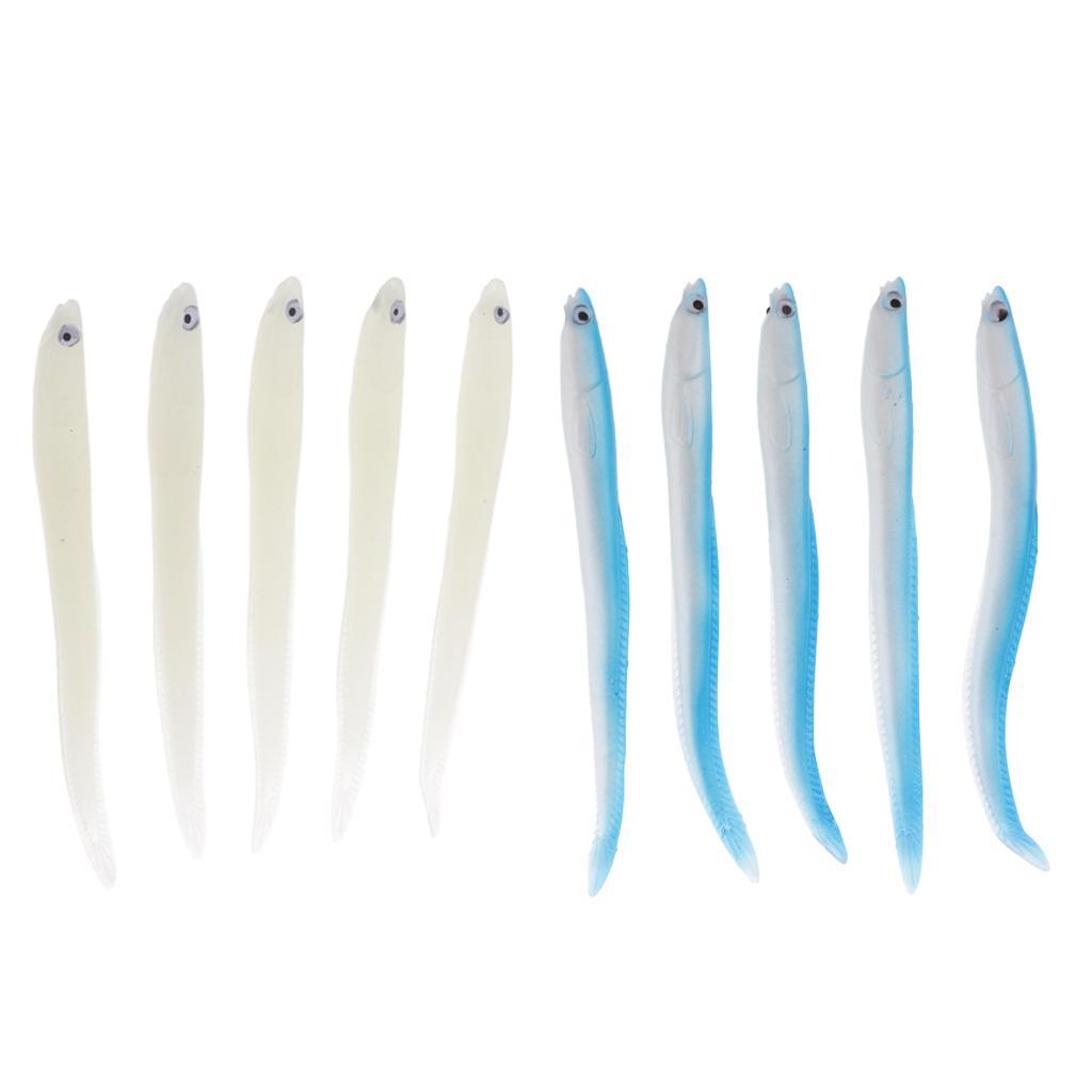10pcs Soft Eel Luminous Fishing Lure Night Glow Silicone 3D Eyes Minnow Loach Lure Hook