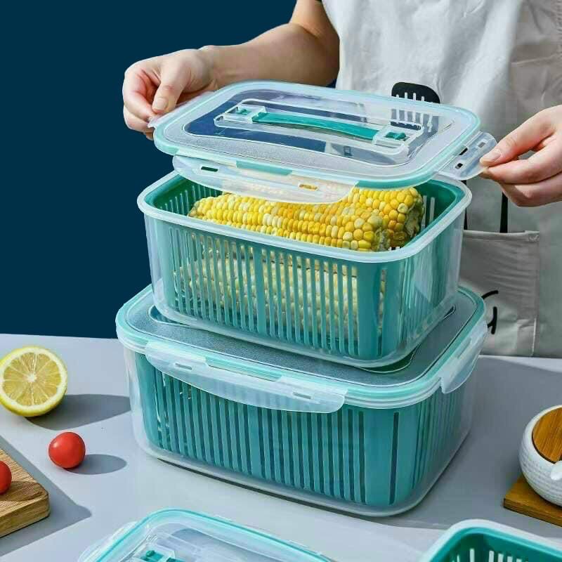 Sét 5 Hộp Đựng Thực Phẩm Có Nắp Đậy, Khay Nhựa Để Tủ Lạnh Kèm Rổ Ráo Nước