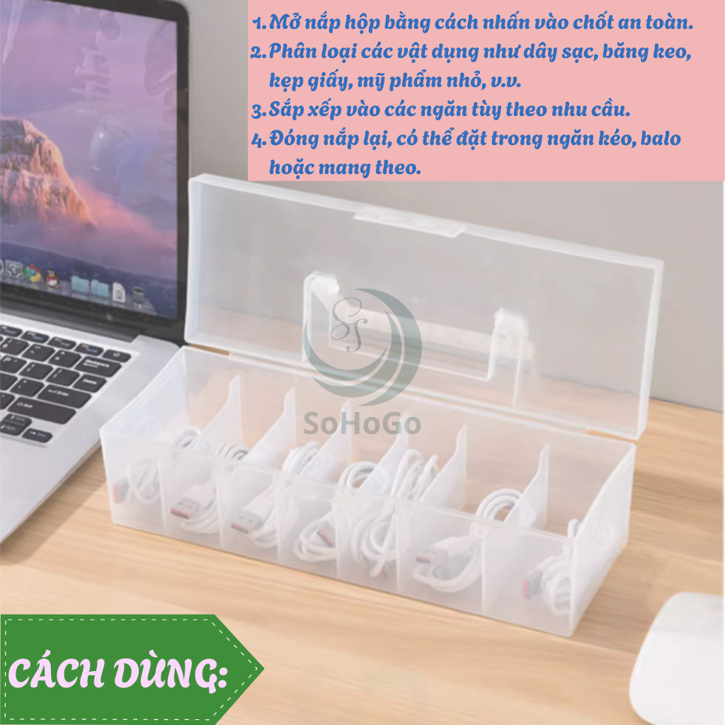 Hộp đựng đồ đa năng chia ngăn thông minh 7 ngăn -Hộp nhựa đựng cáp sạc, phụ kiện, văn phòng phẩm-Hàng nhập khẩu