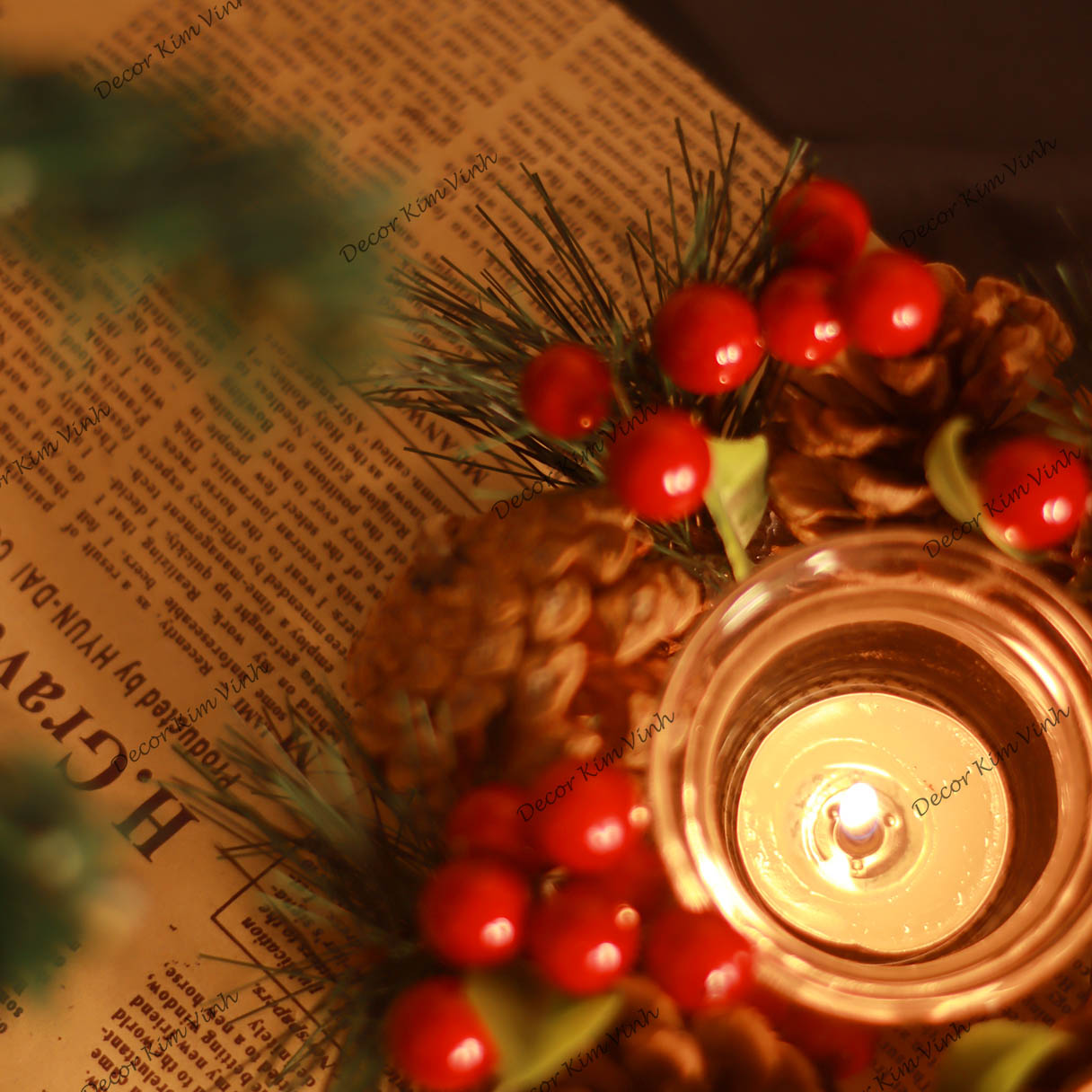 Vòng Nến Giáng Sinh NEN05 Trang Trí Noel Vintage