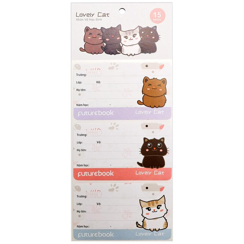 Nhãn Vở Học Sinh Lovely Cat - futurebook N134 (15 Nhãn)