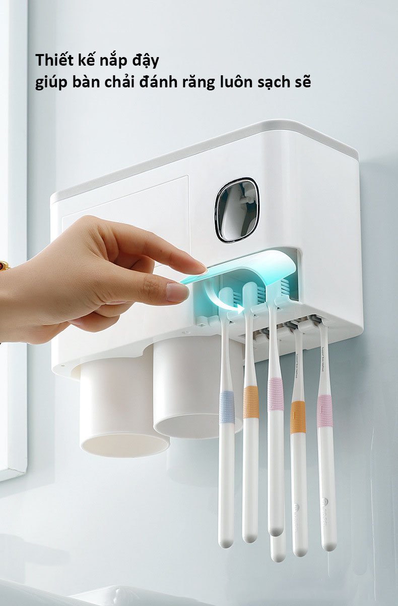 Bộ Nhả Kem Đánh Răng Tự Động - Có Kệ Để Đồ + Kệ Treo Bàn Chải Đánh Răng - - Hàng Chính Hãng.